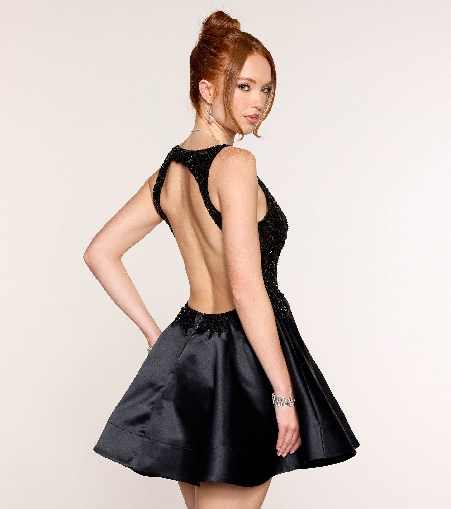 Cambria Beaded Satin A-Line Mini Dress - Image 4