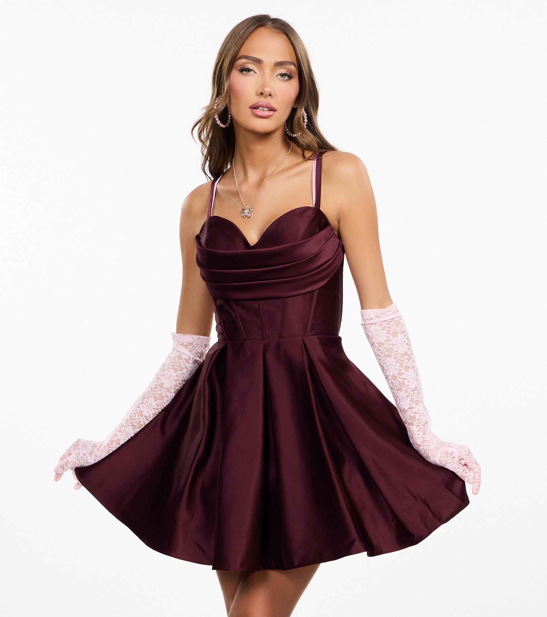 Camille Corset Bodice Satin Skater Dress - Image 2