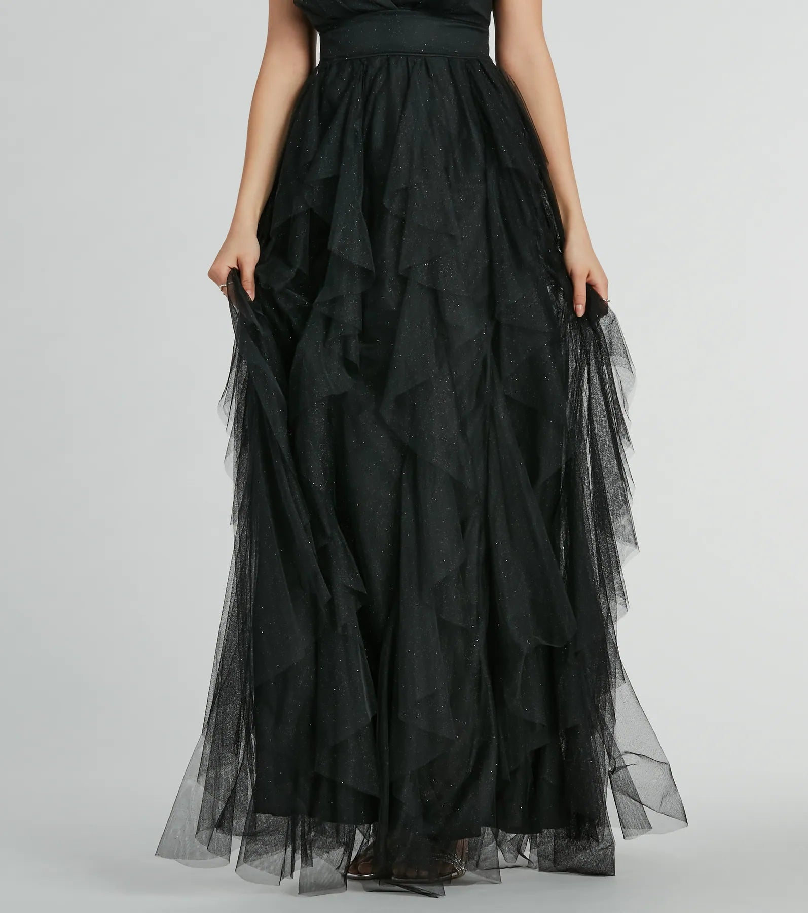Wynonna V-Neck A-Line Ruffle Glitter Formal Dress - Image 3