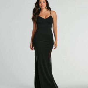 Amy V-Neck Mesh Mermaid Crepe Formal Dress