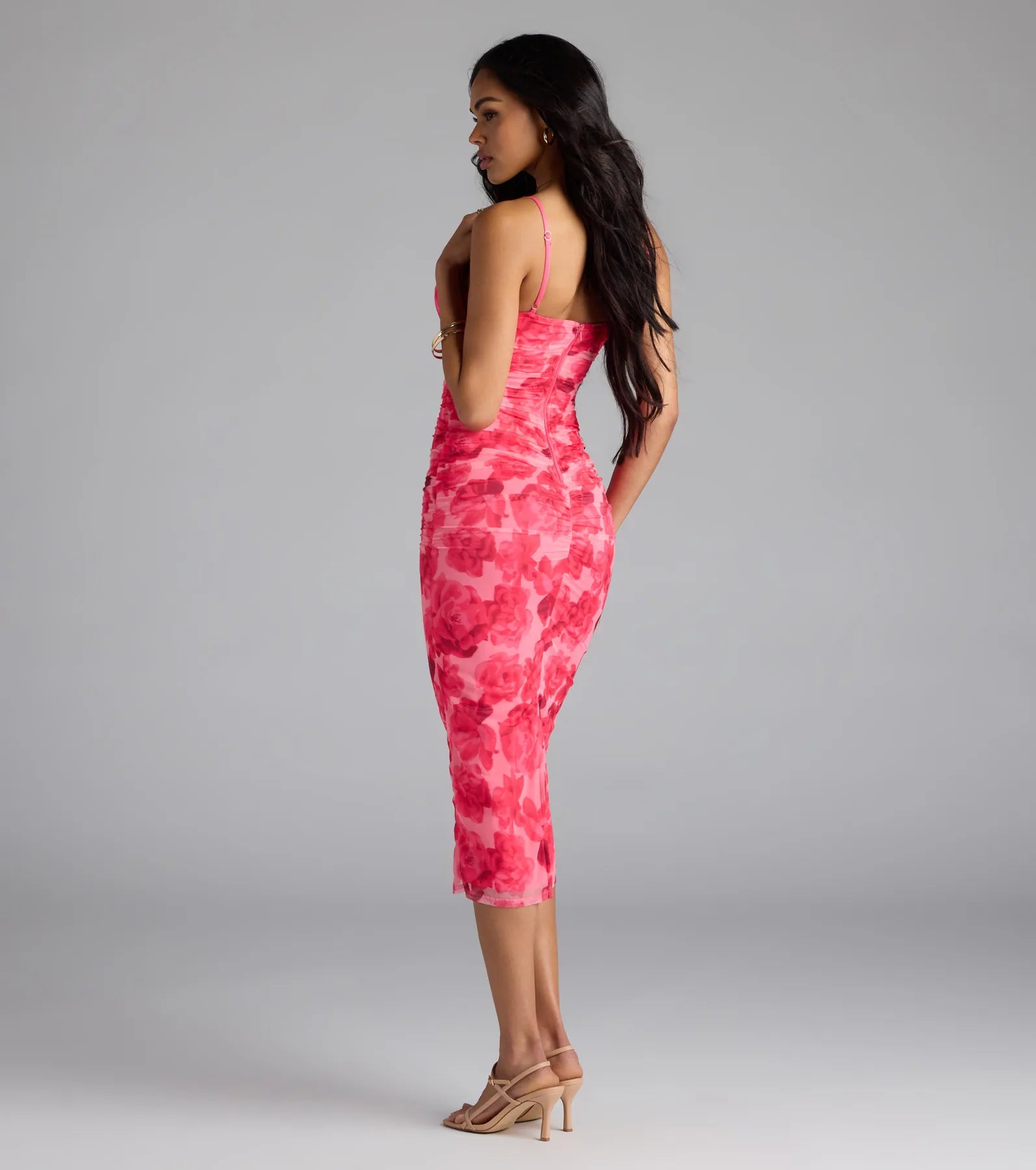 Petal Perfection Floral Ruched Midi Dress - Image 7