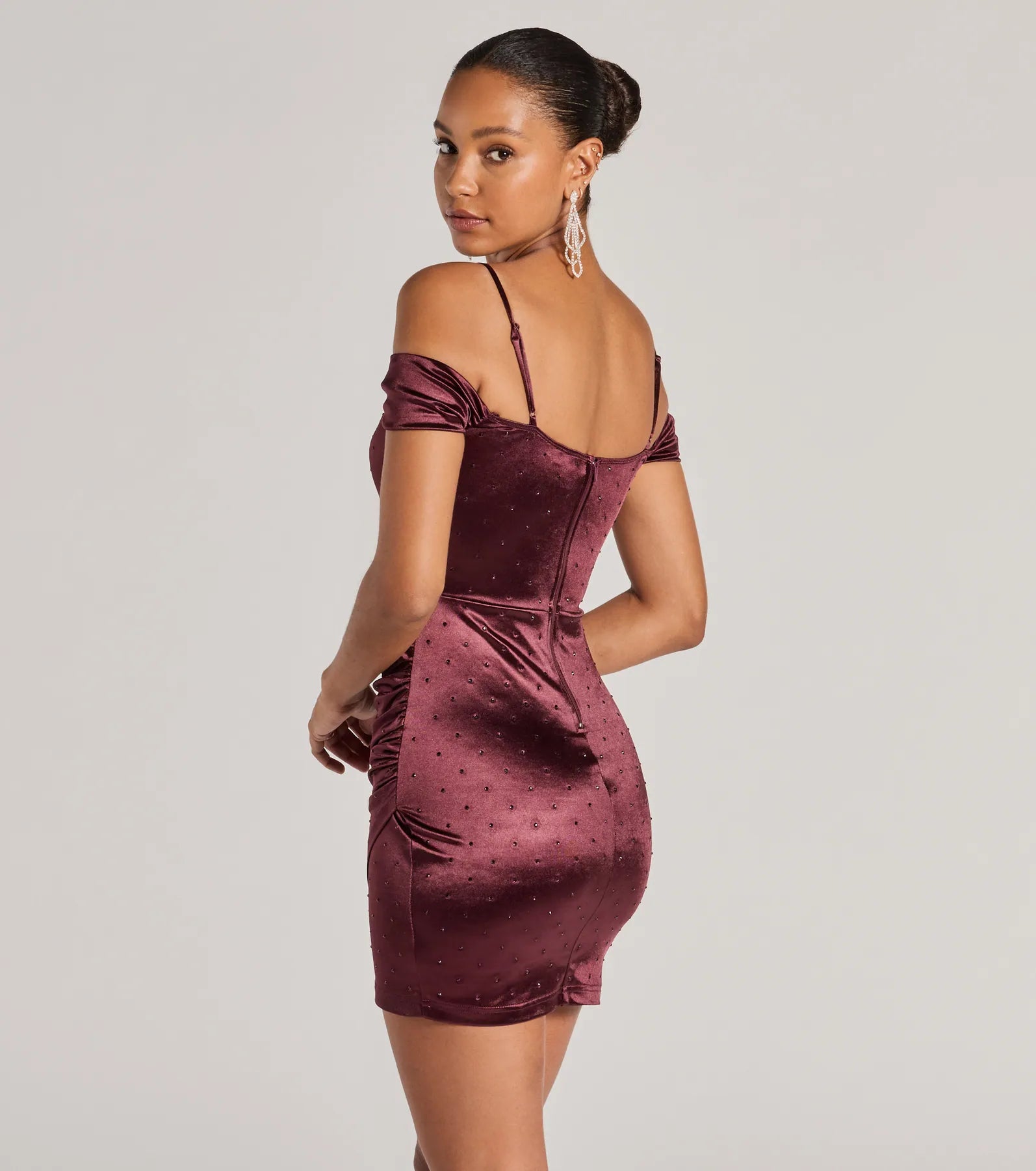 Luxe Cold-Shoulder Rhinestone Satin Mini Dress - Image 2
