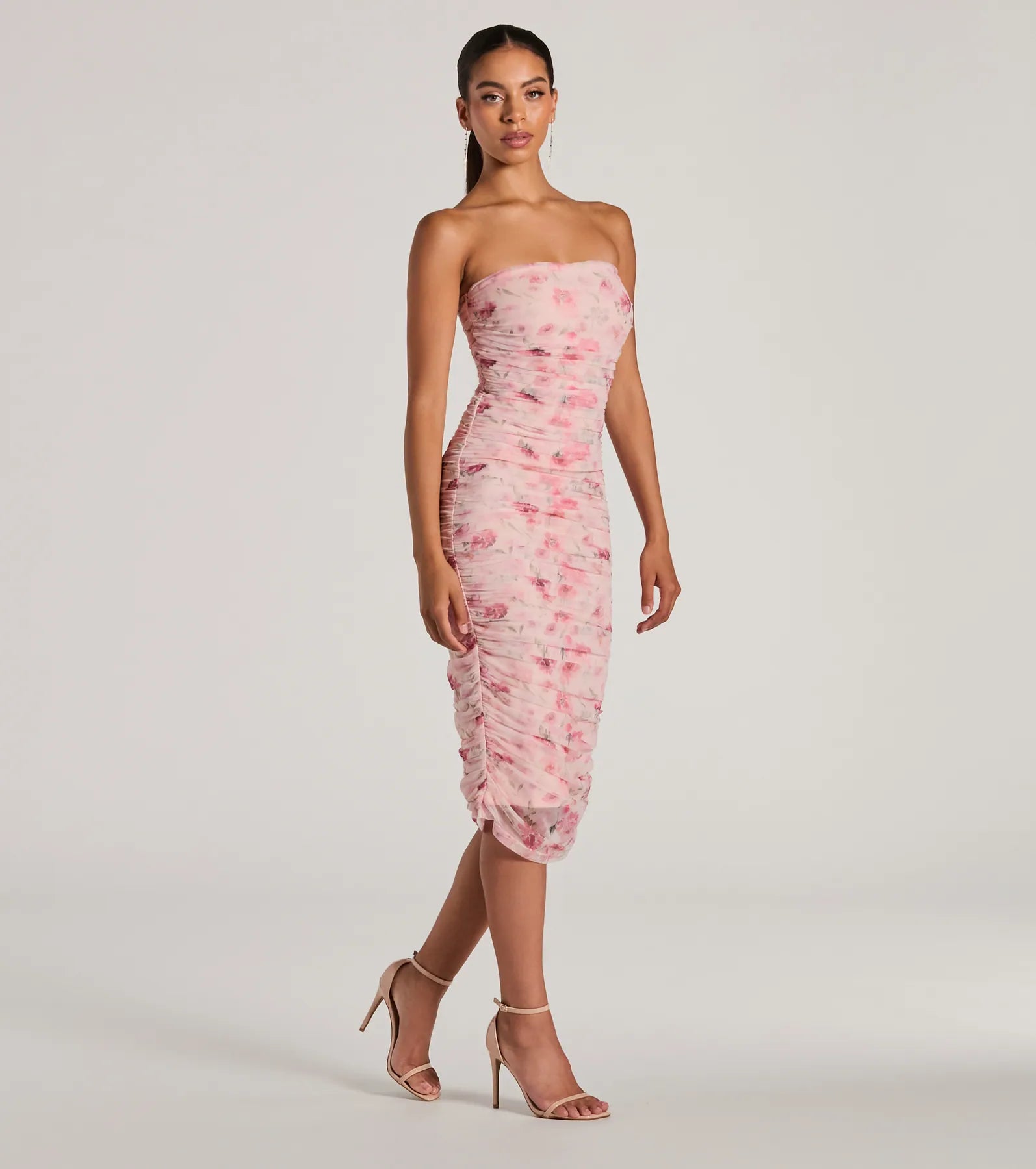 Love And Floral Strapless Mesh Midi Dress - Image 4
