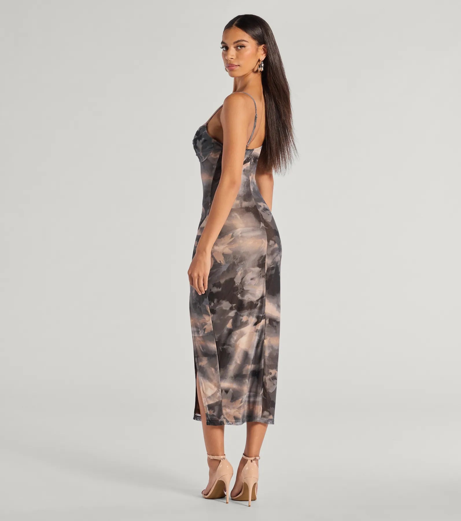 Dare To Allure Abstract Print High Slit Midi Dress - Image 2