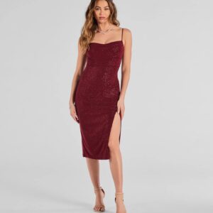 Glam Radiance High-Slit Glitter Midi Dress