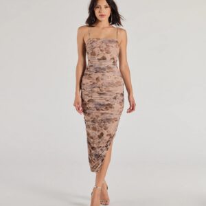 Enchantingly Chic Foiled Floral Mesh Midi Dress