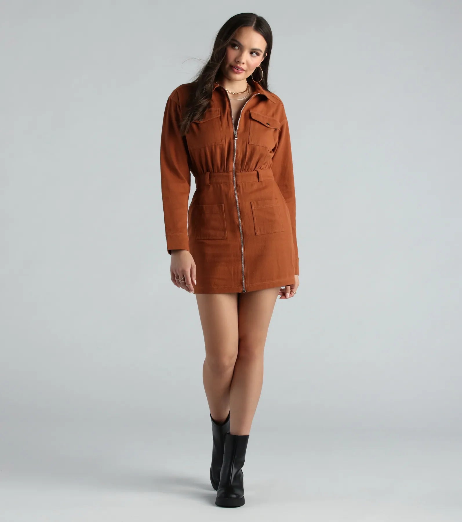 It's A Must Collared Denim Mini Dress - Image 4