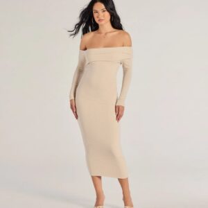 Sharp Lines Asymmetrical Long Sleeve Midi Dress
