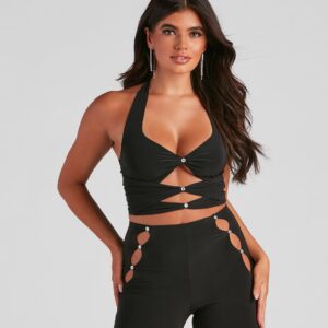 Hidden Gem Halter Cutout Crop Top