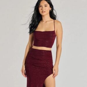 Glitzy Affair Cowl Neck Glitter Crop Top