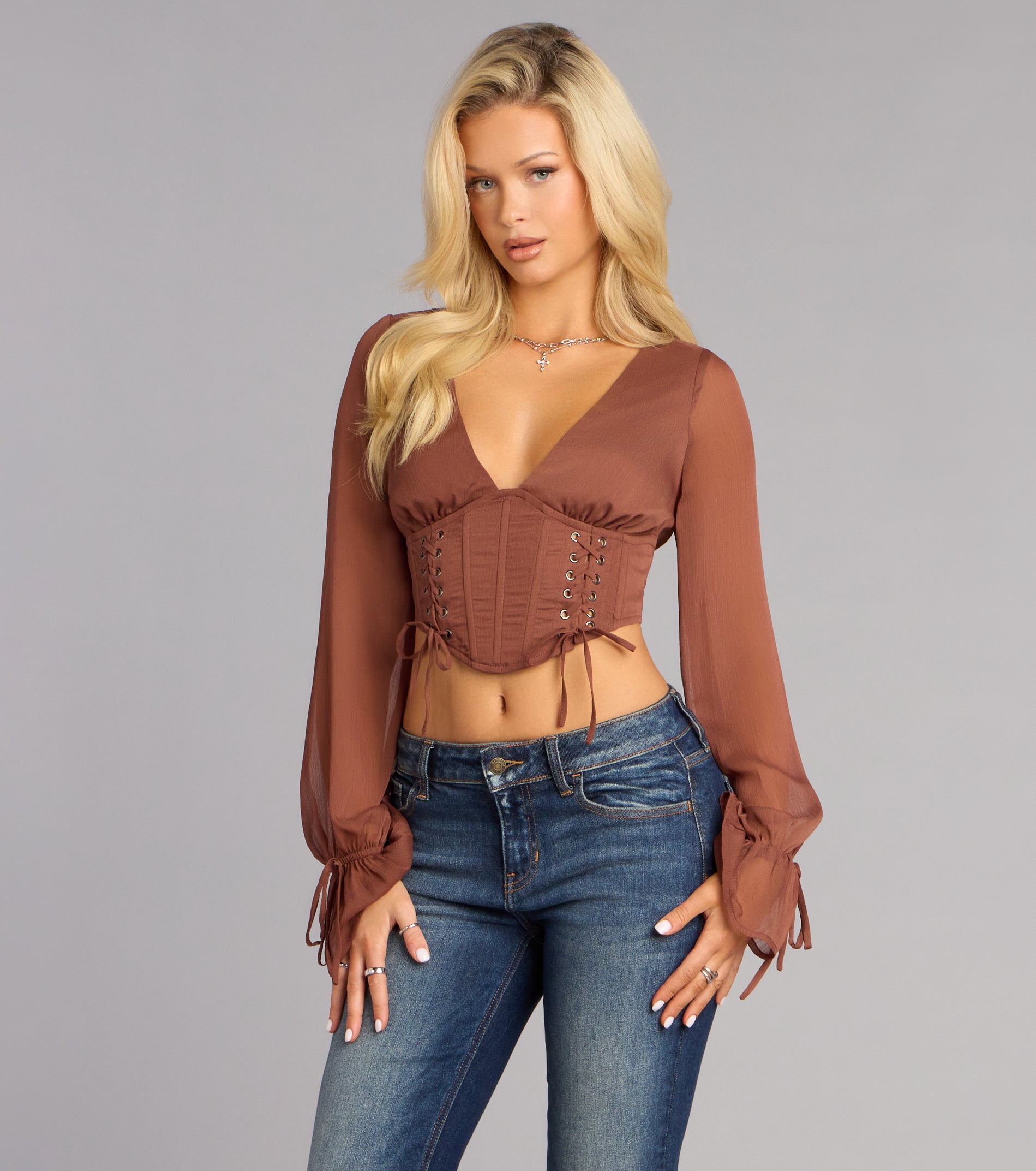 Fall For It Lace Up Corset Crop Top
