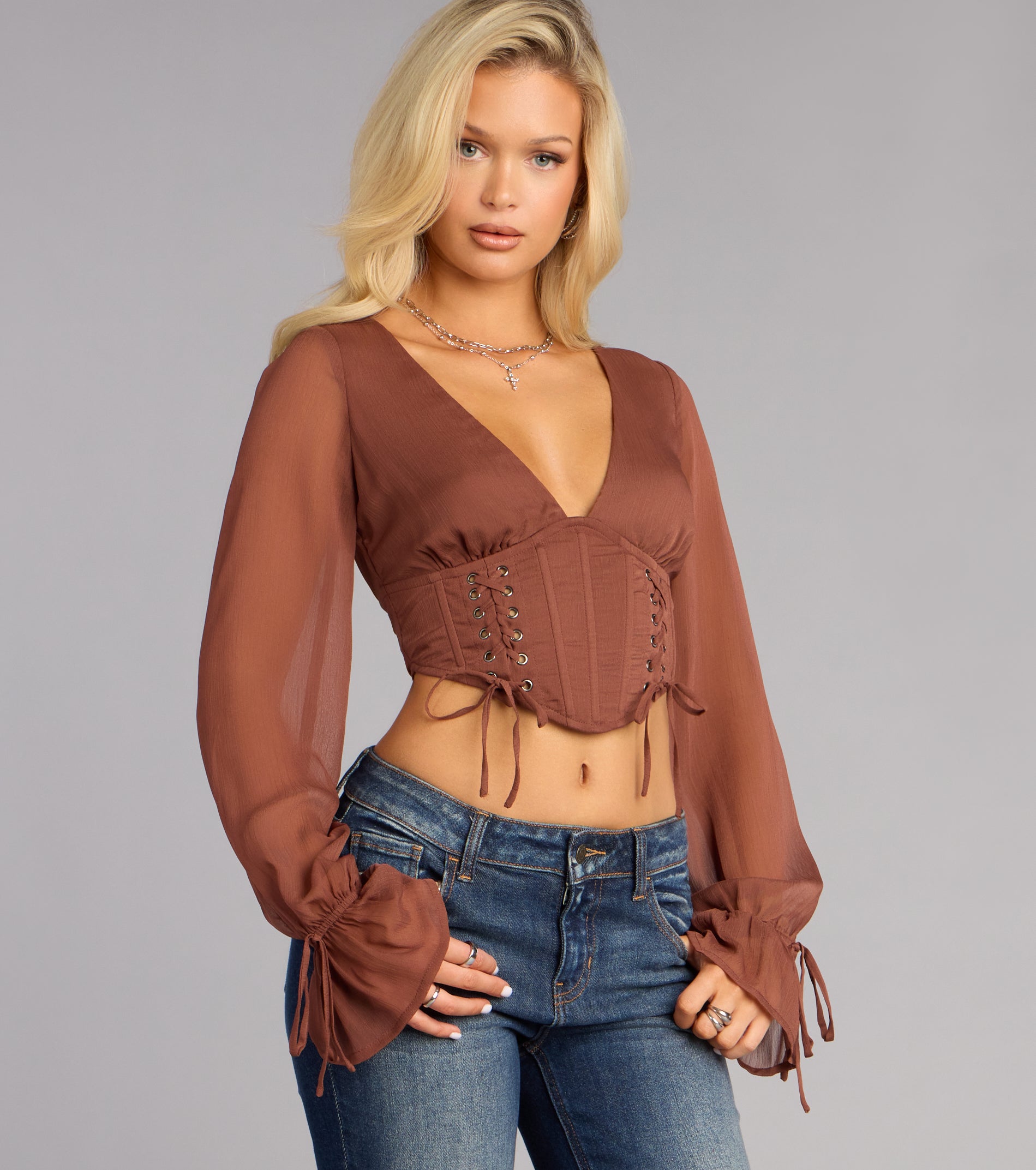 Fall For It Lace Up Corset Crop Top - Image 4