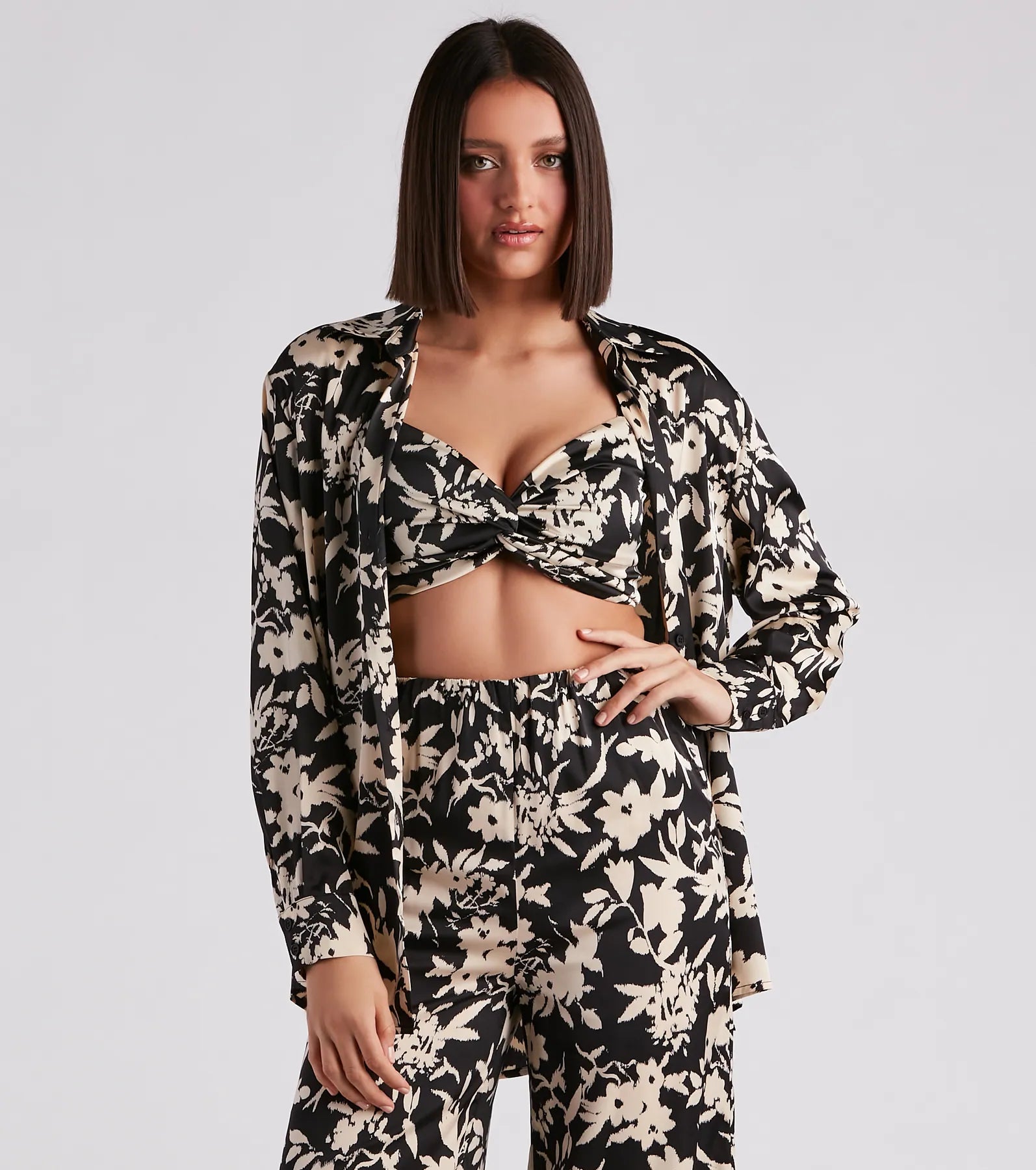 Major Muse Floral Satin Button-Down Top - Image 5