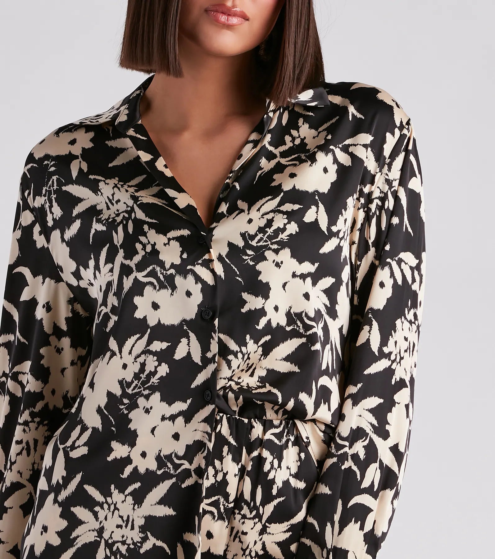 Major Muse Floral Satin Button-Down Top - Image 8