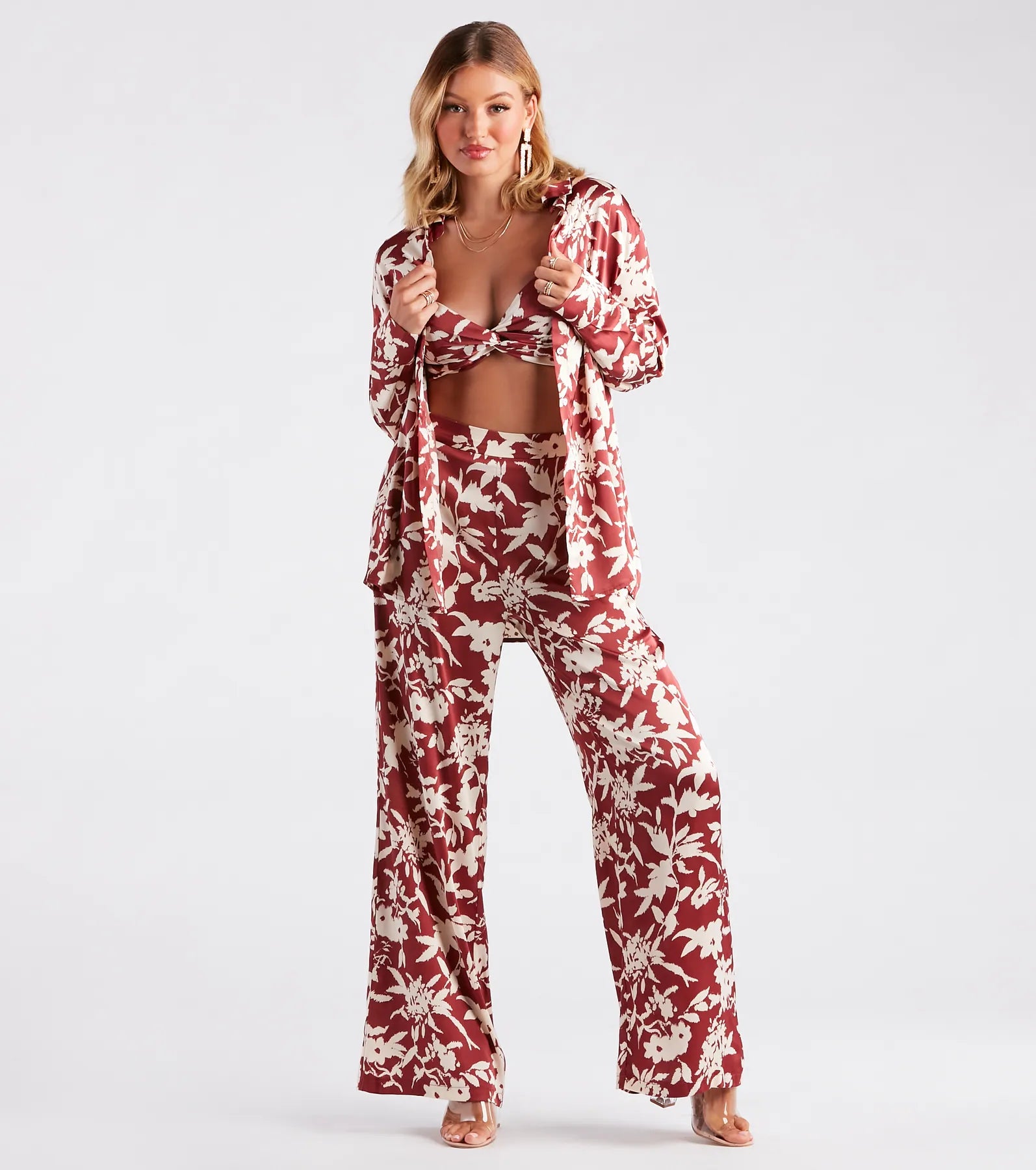 Major Muse Floral Satin Button-Down Top - Image 3