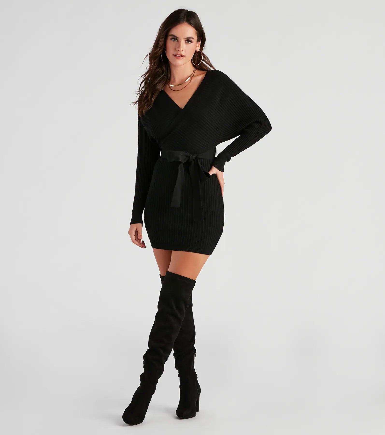 Ribbed Knit Tie-Front Mini Sweater Dress - Image 15