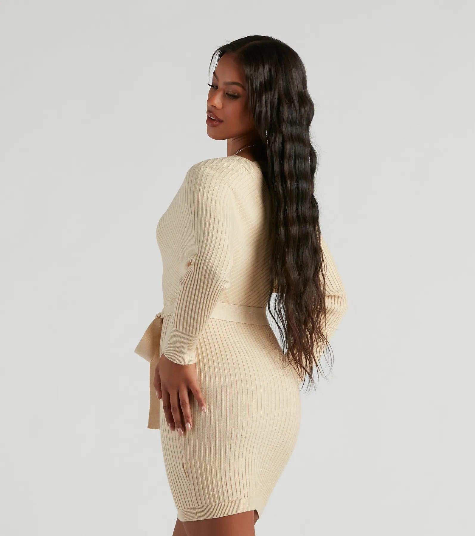 Ribbed Knit Tie-Front Mini Sweater Dress - Image 6