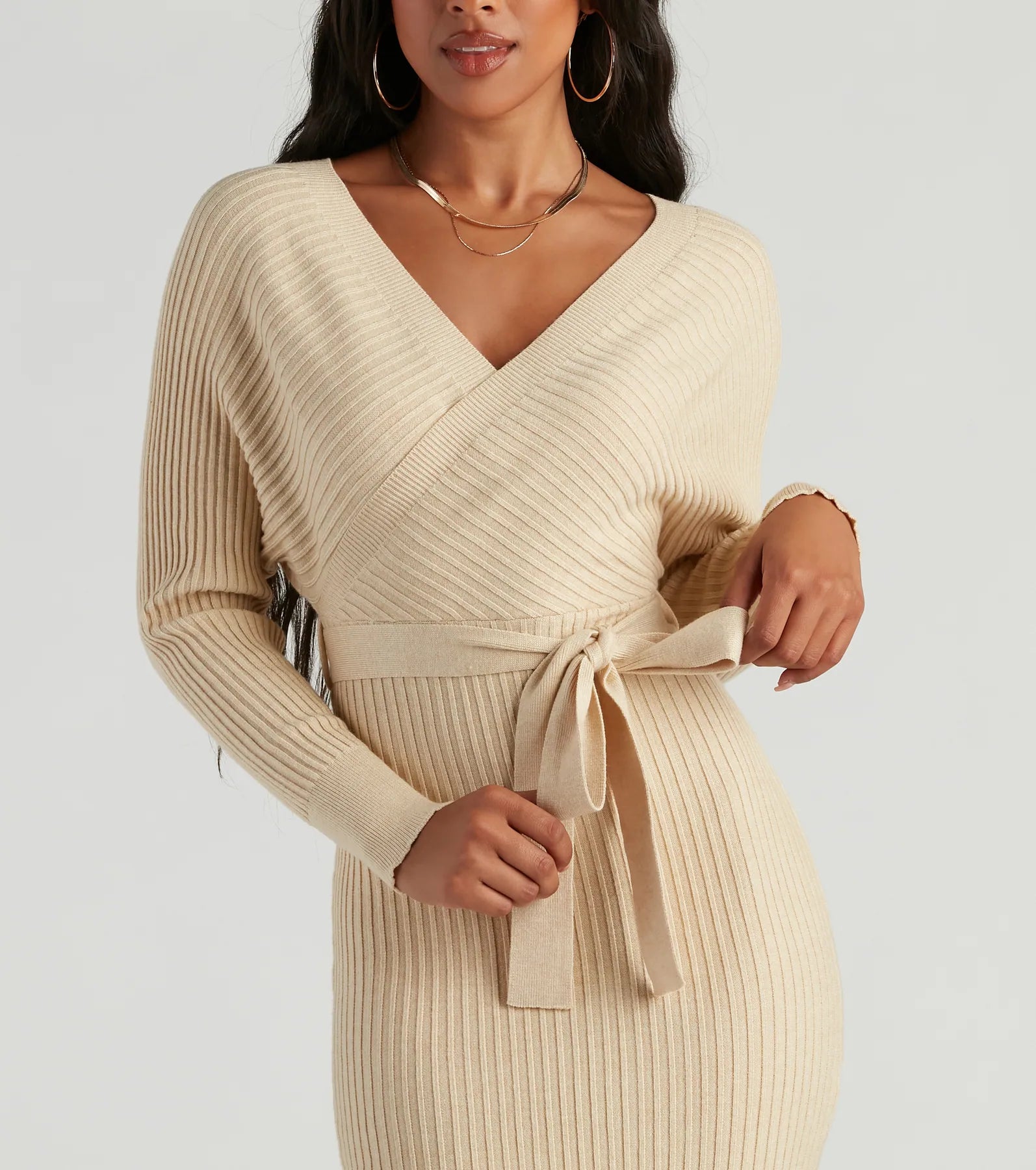 Ribbed Knit Tie-Front Mini Sweater Dress - Image 8