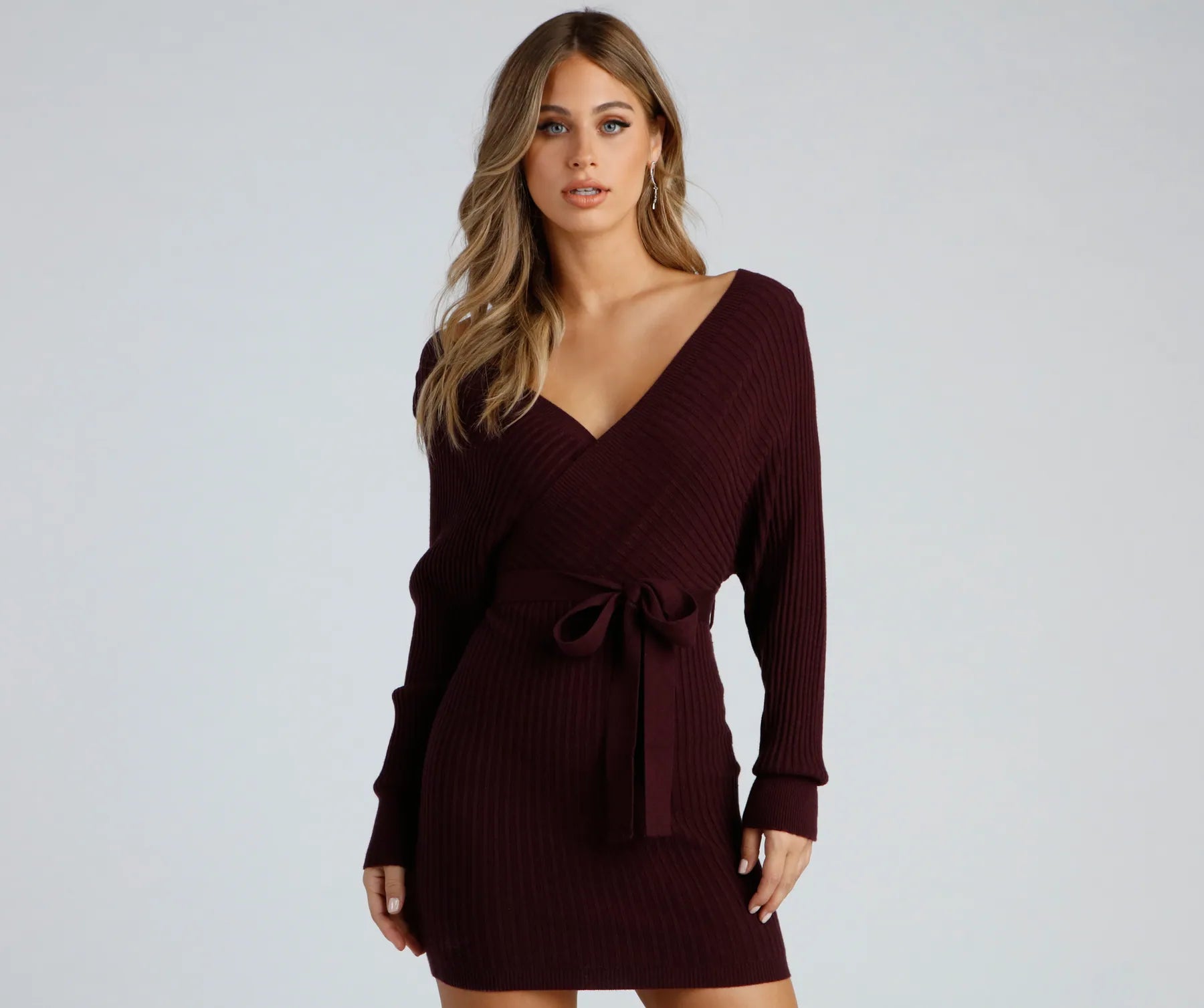 Ribbed Knit Tie-Front Mini Sweater Dress - Image 17