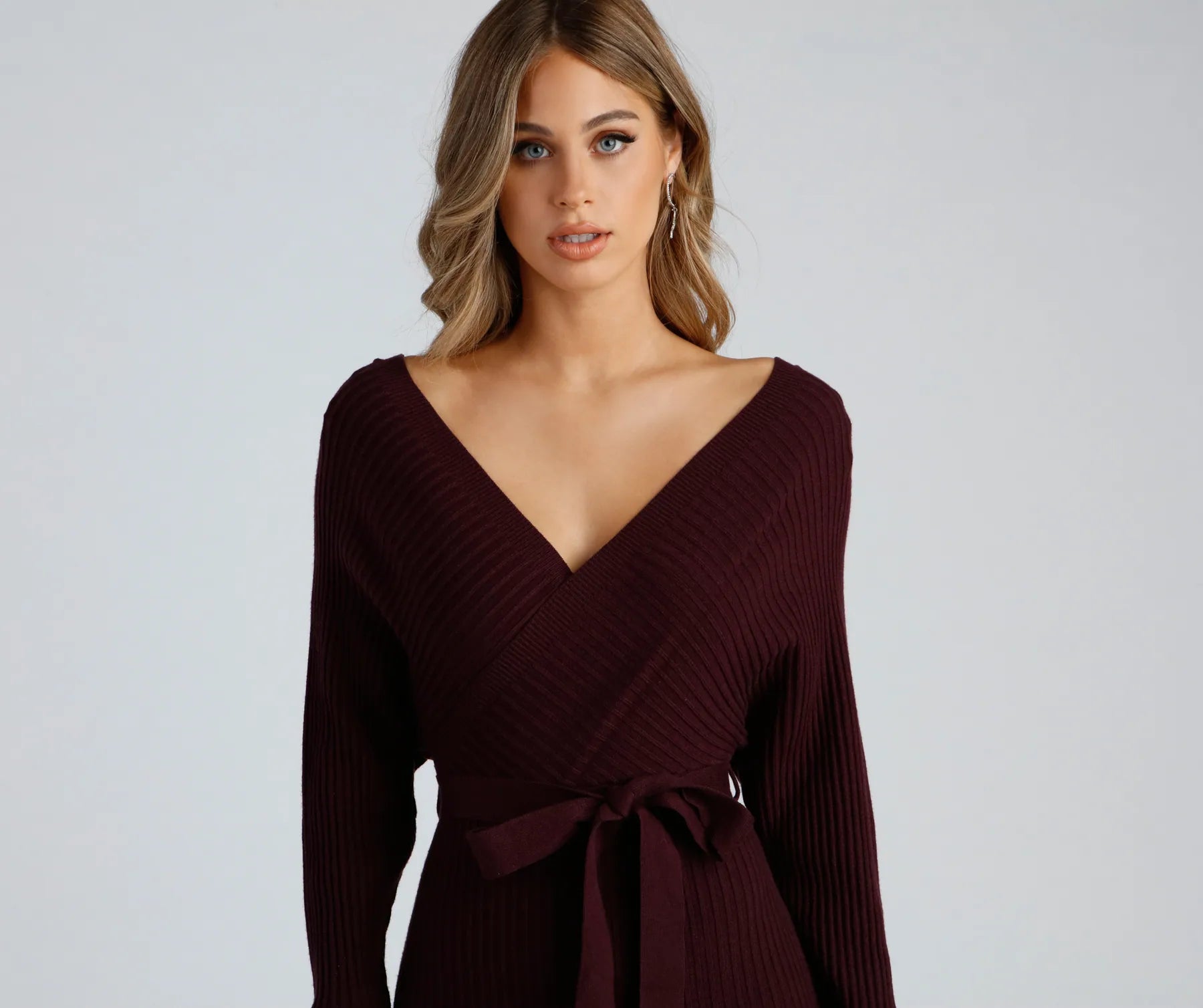 Ribbed Knit Tie-Front Mini Sweater Dress - Image 20