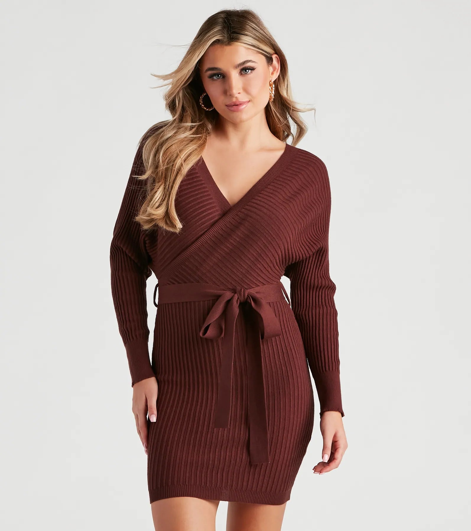 Ribbed Knit Tie-Front Mini Sweater Dress - Image 9