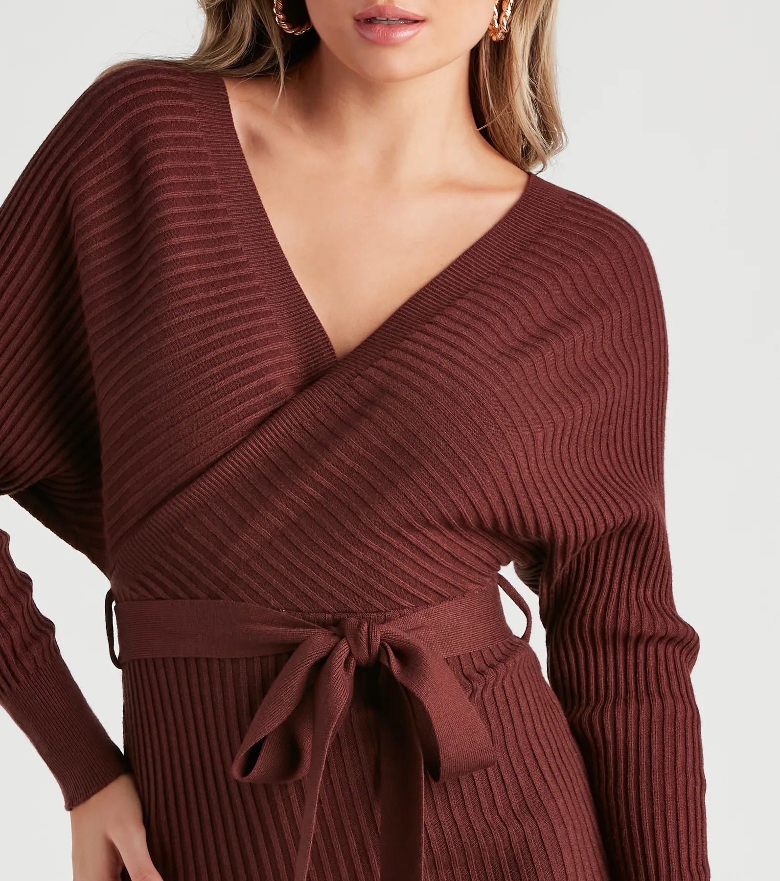 Ribbed Knit Tie-Front Mini Sweater Dress - Image 12