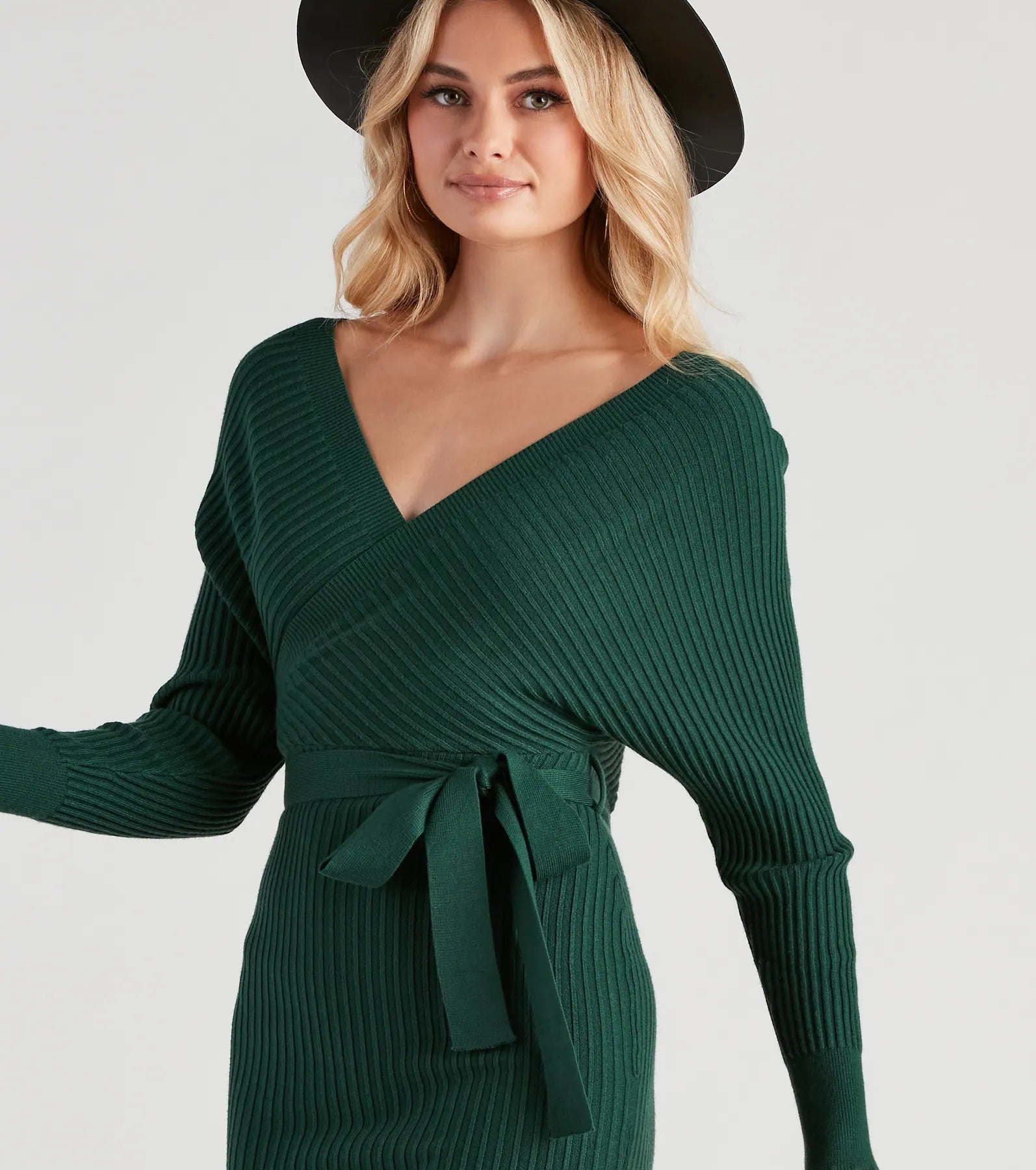 Ribbed Knit Tie-Front Mini Sweater Dress - Image 24