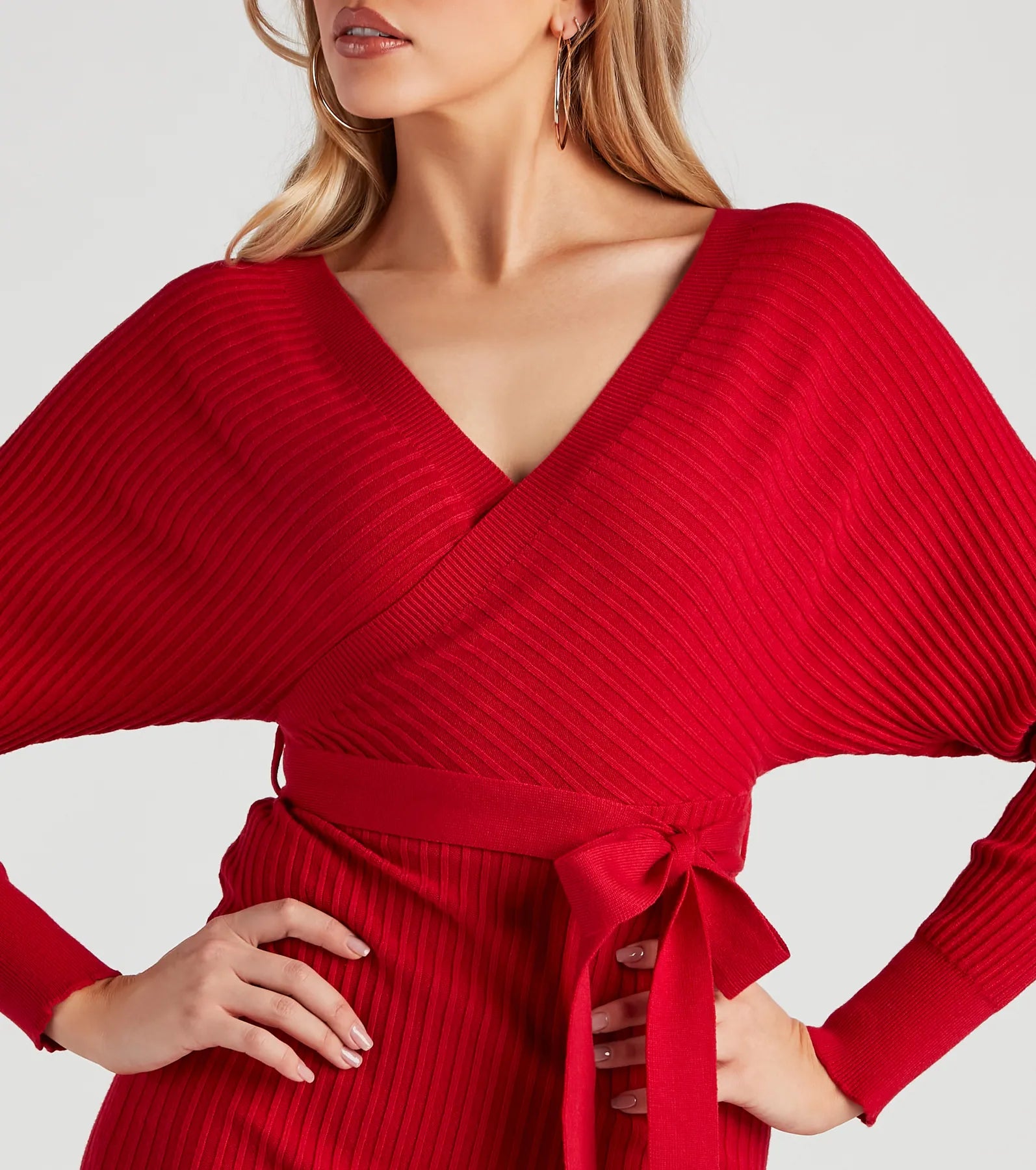 Ribbed Knit Tie-Front Mini Sweater Dress - Image 4