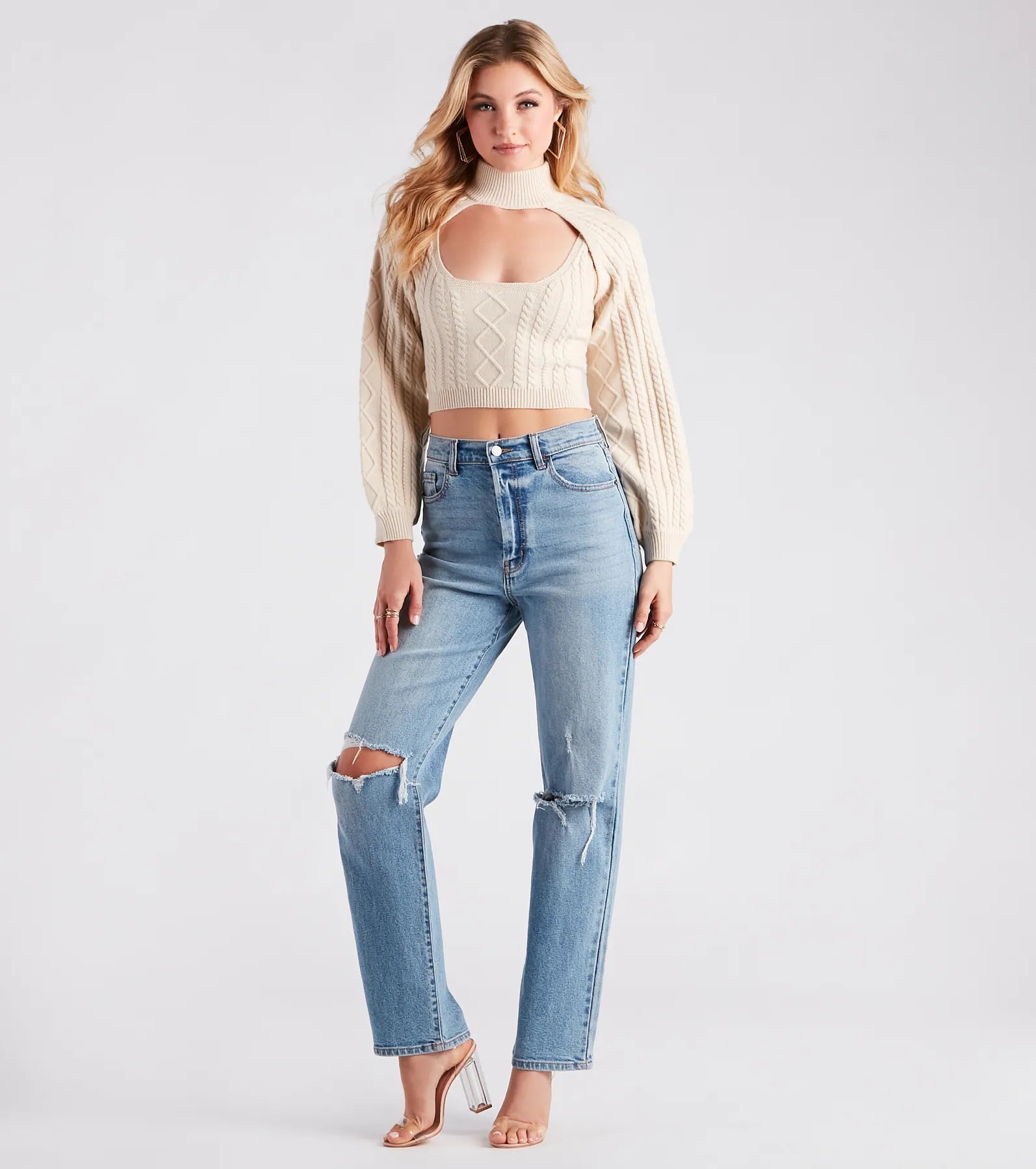 Fall Back In Love Cable Knit Crop Top - Image 3
