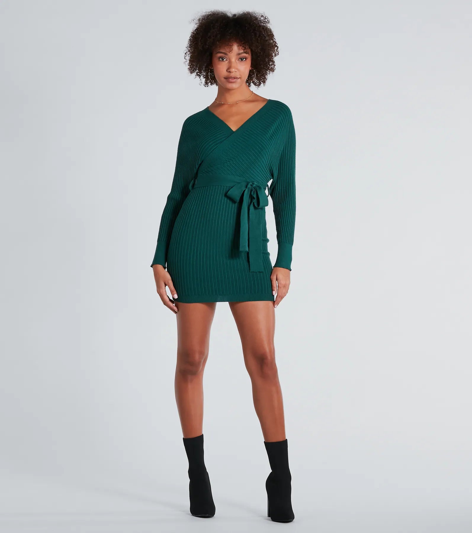 Ribbed Knit Tie-Front Mini Sweater Dress - Image 27