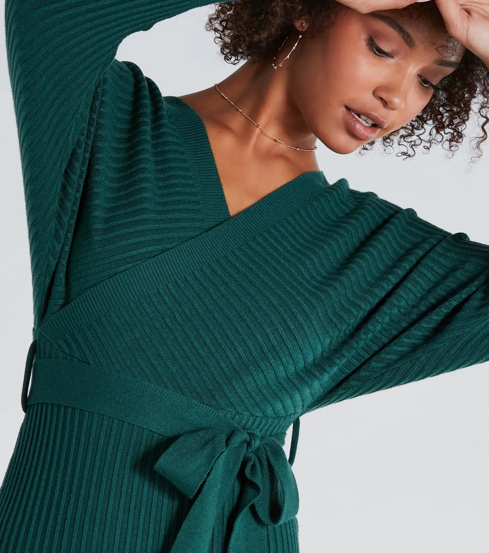 Ribbed Knit Tie-Front Mini Sweater Dress - Image 28