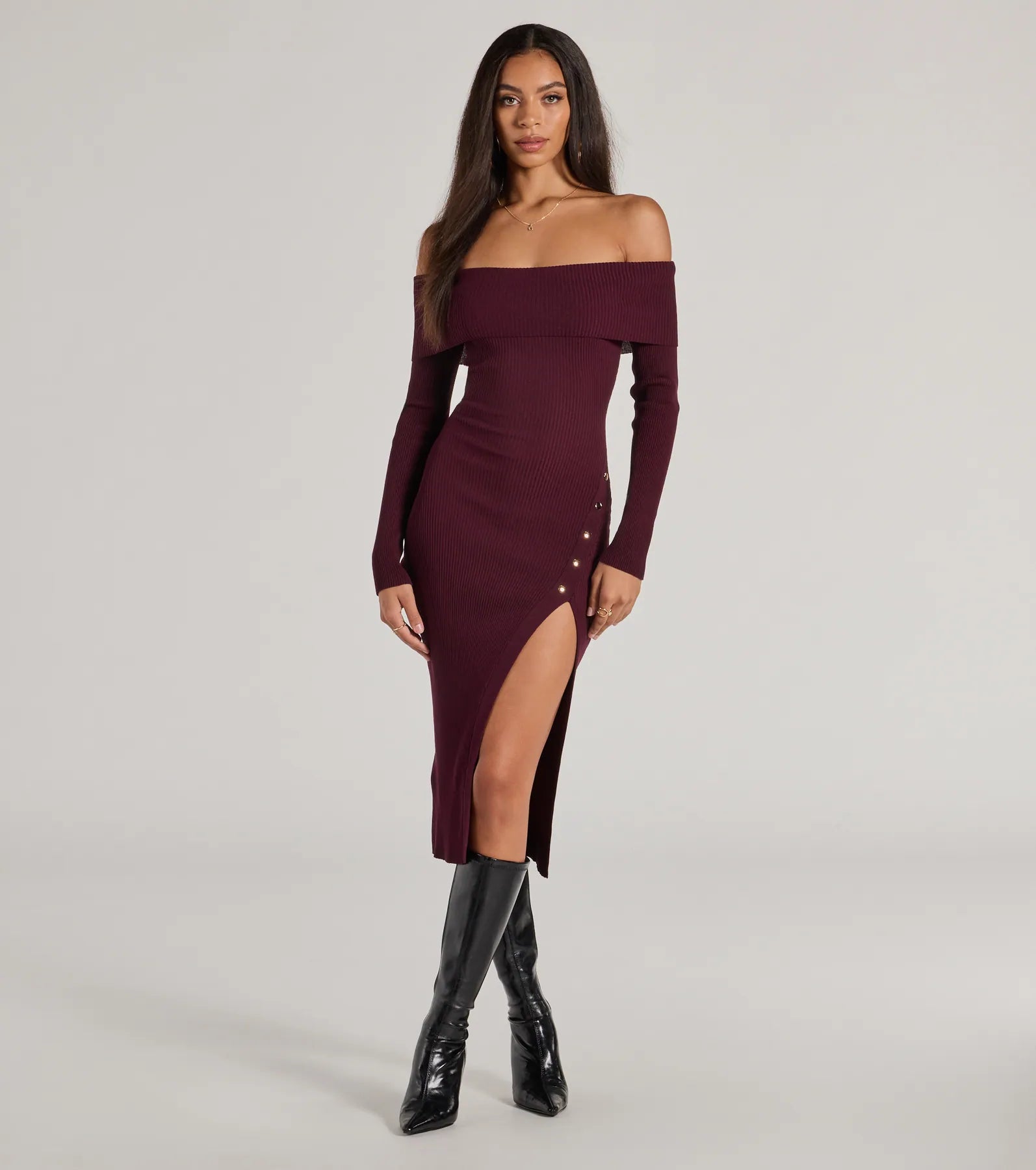 Keeping Knit Chic Long Sleeve Midi Dress - Image 9