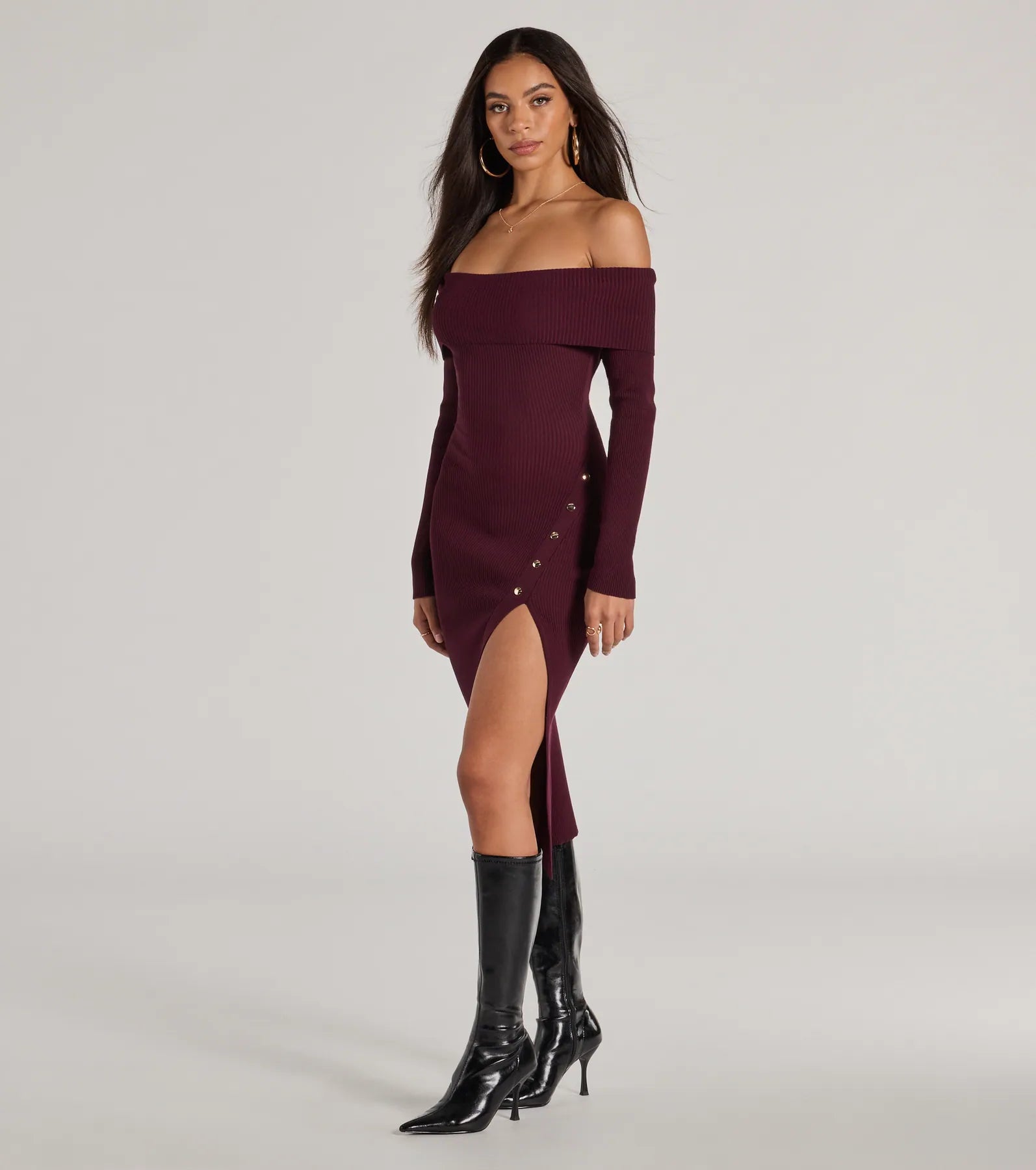 Keeping Knit Chic Long Sleeve Midi Dress - Image 12