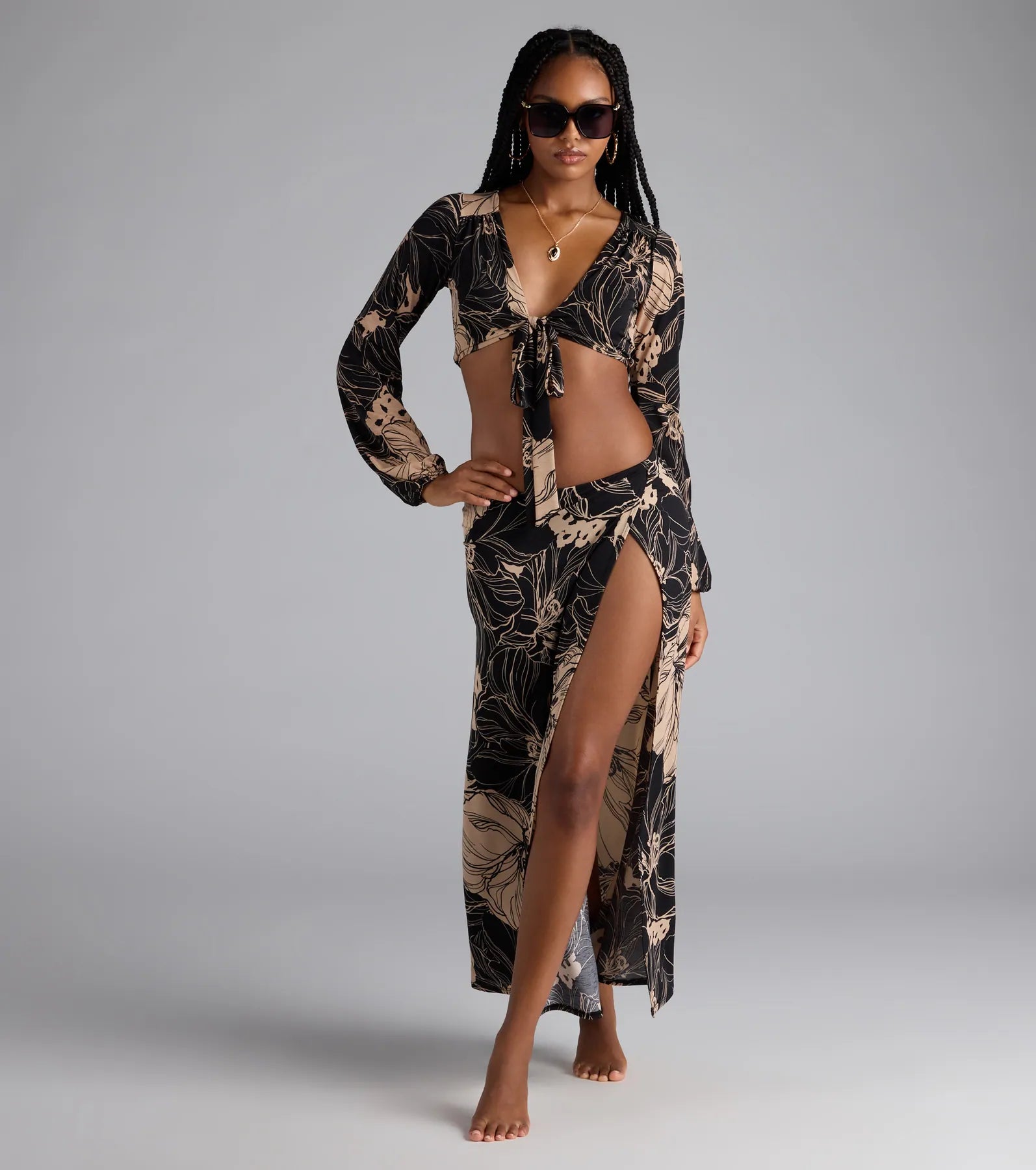 Under The Sun Tropical Tie-Front Crop Top - Image 3
