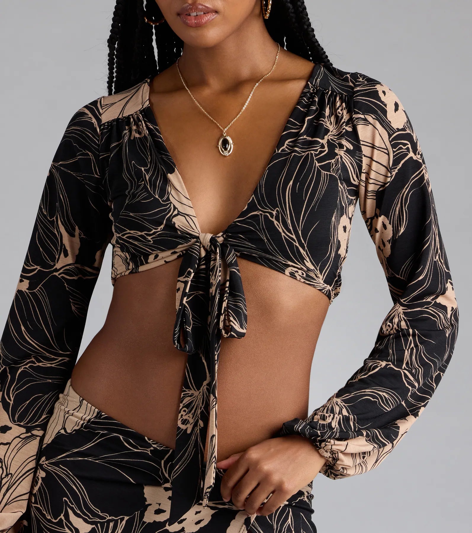 Under The Sun Tropical Tie-Front Crop Top - Image 4
