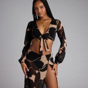 Resort Calling Mesh Tie Front Top