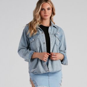 Never Gets Old Denim Distressed Shacket