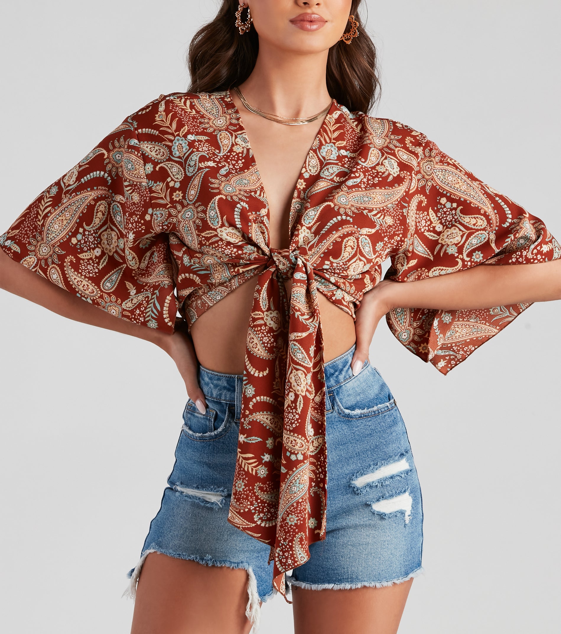 Palisades Paisley Tie-Front Top - Image 2