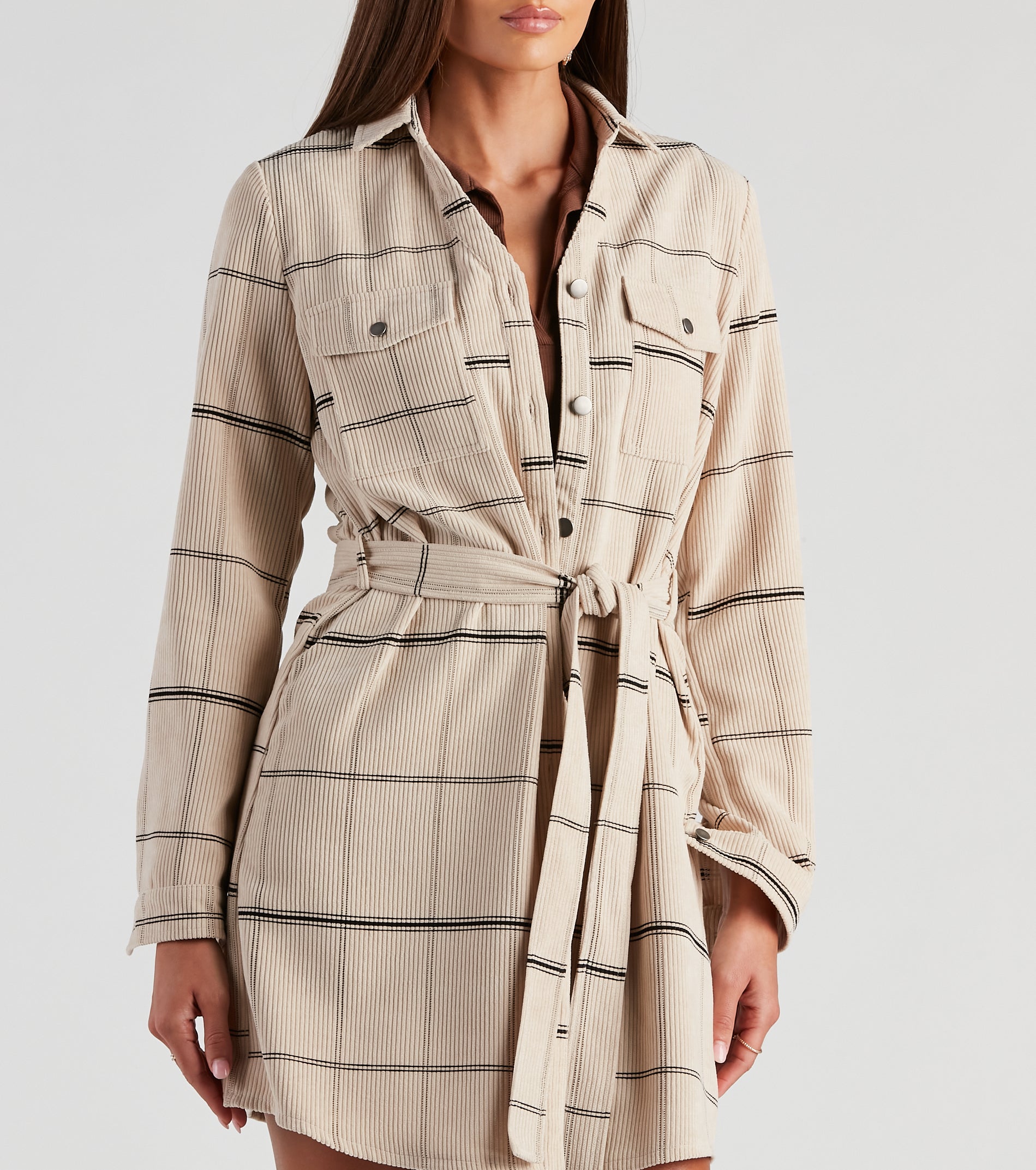 Big Apple Corduroy Plaid Trench Coat - Image 3