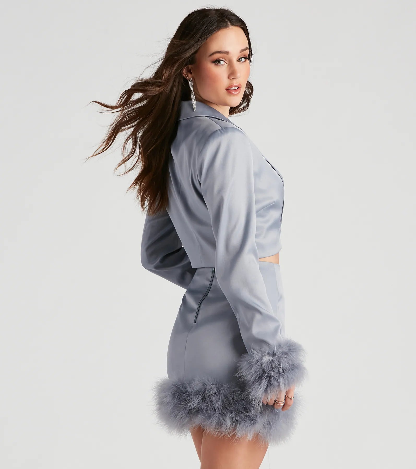 Fab Sass Marabou Trim Crop Blazer - Image 2