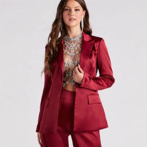 Elevated Details Sleek Satin Blazer
