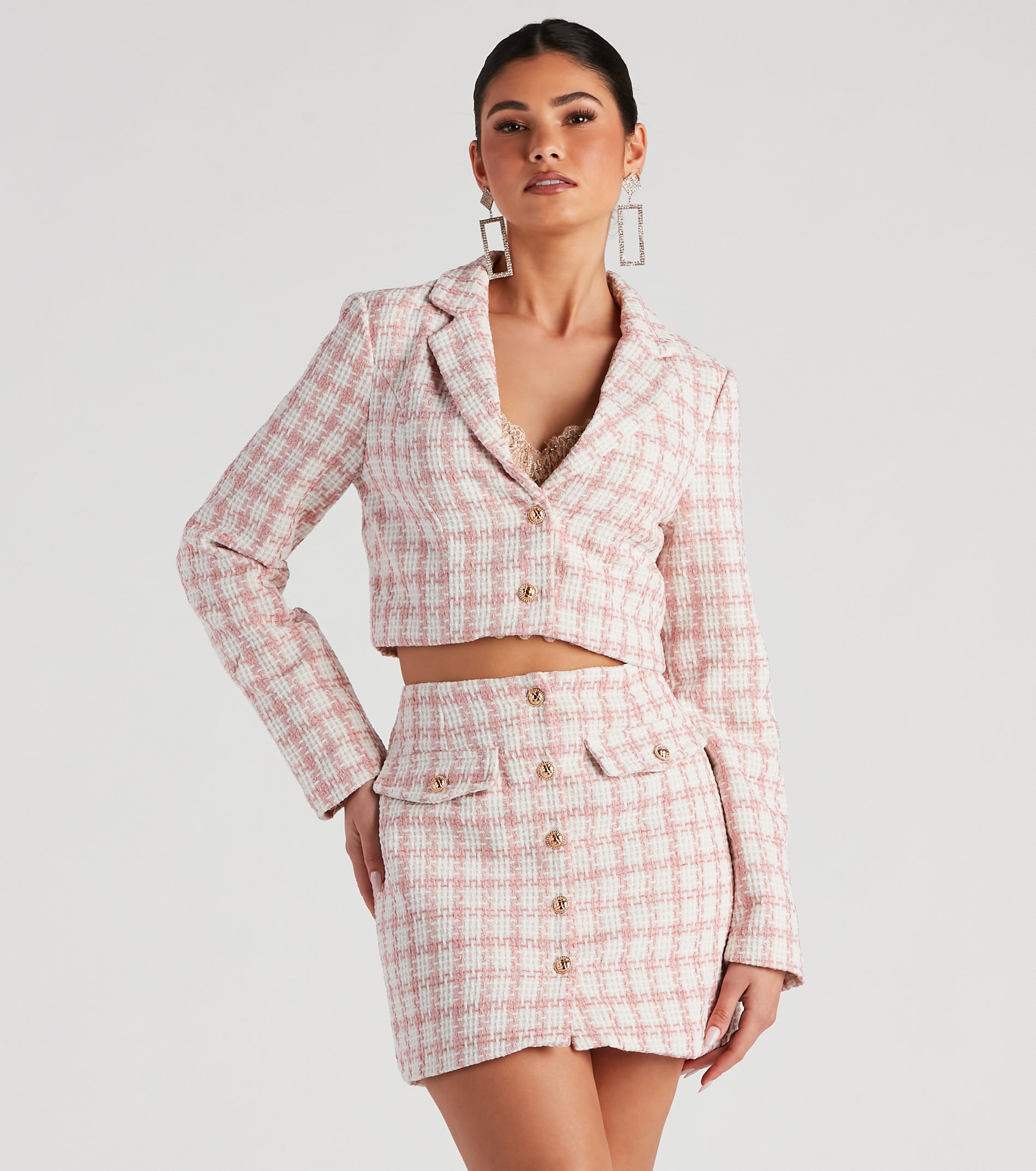 Social Scene Plaid Tweed Blazer - Image 5