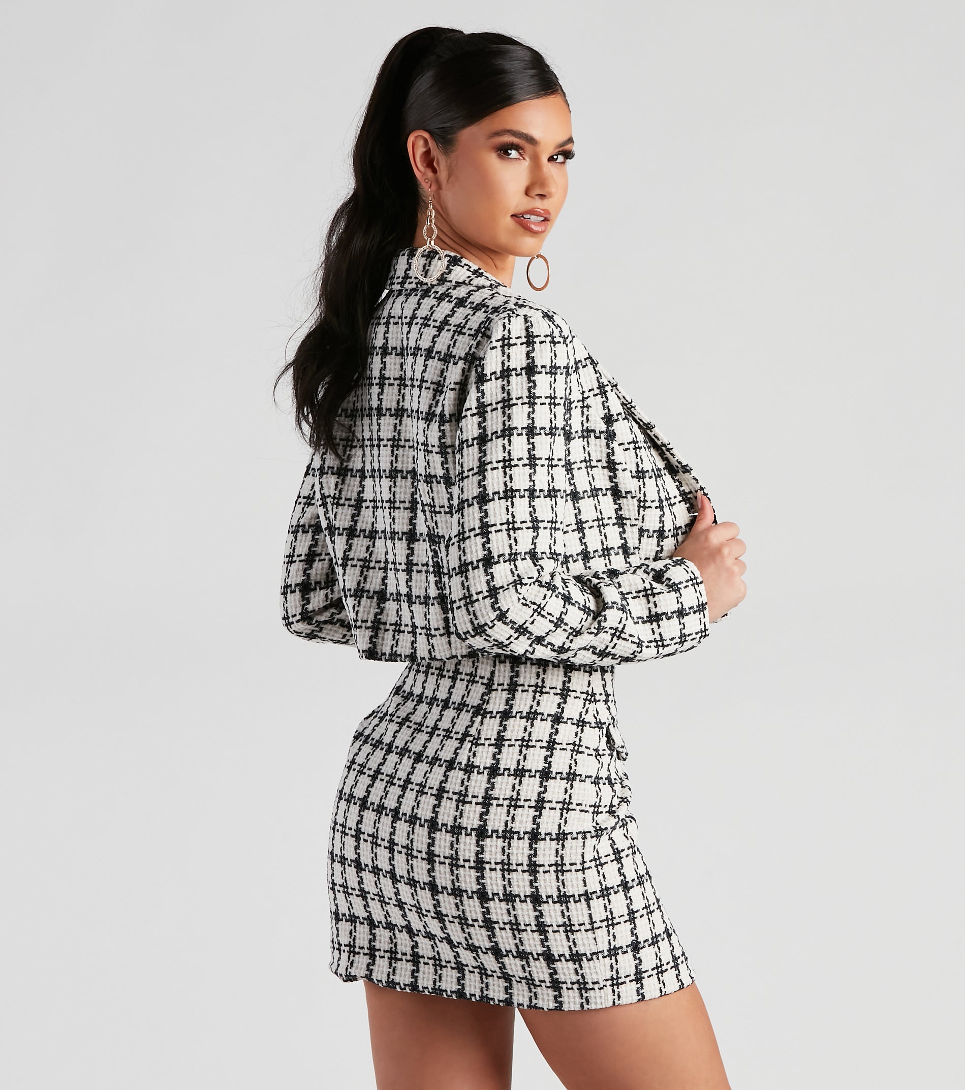 Social Scene Plaid Tweed Blazer - Image 3
