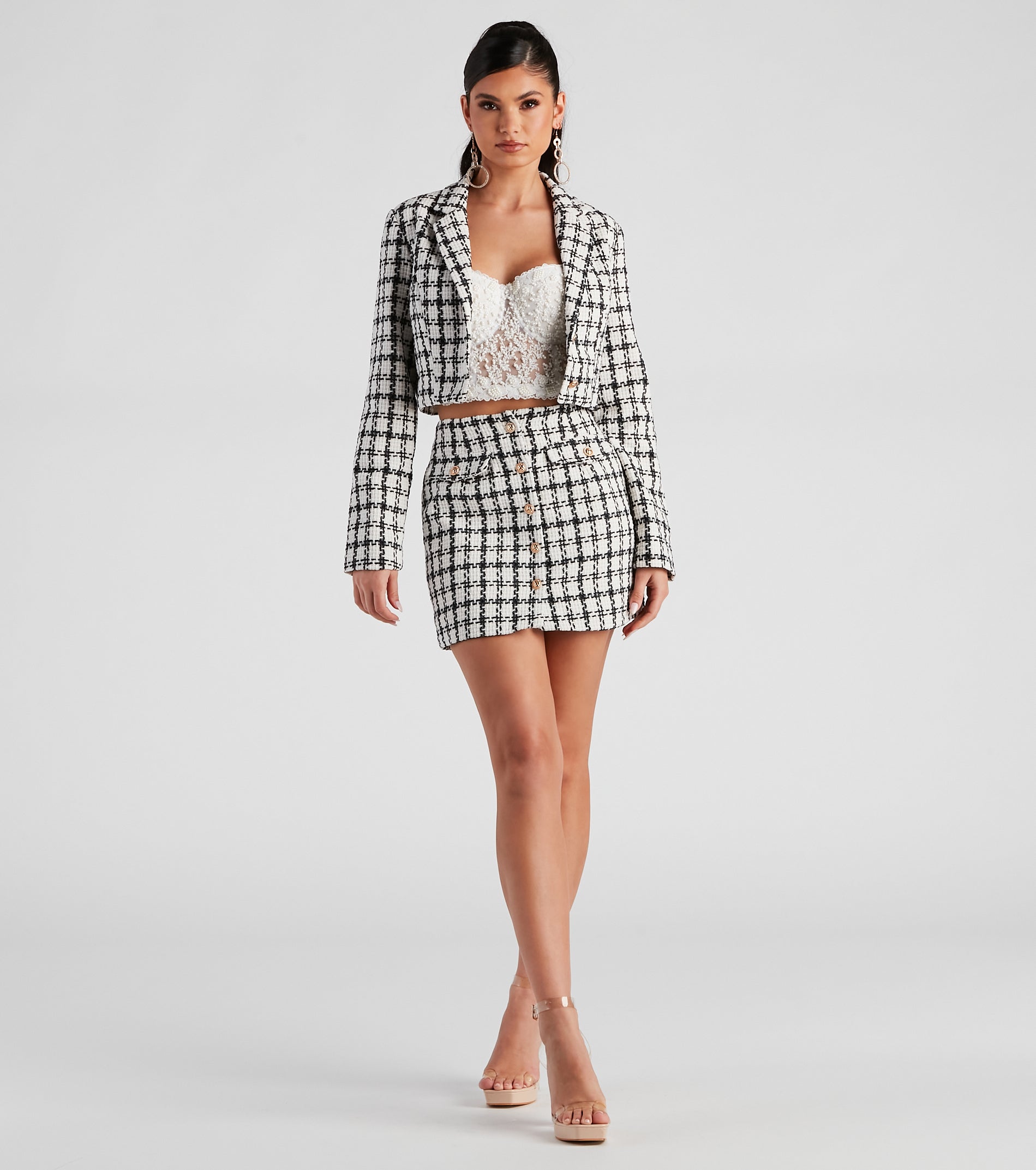 Social Scene Plaid Tweed Blazer - Image 2