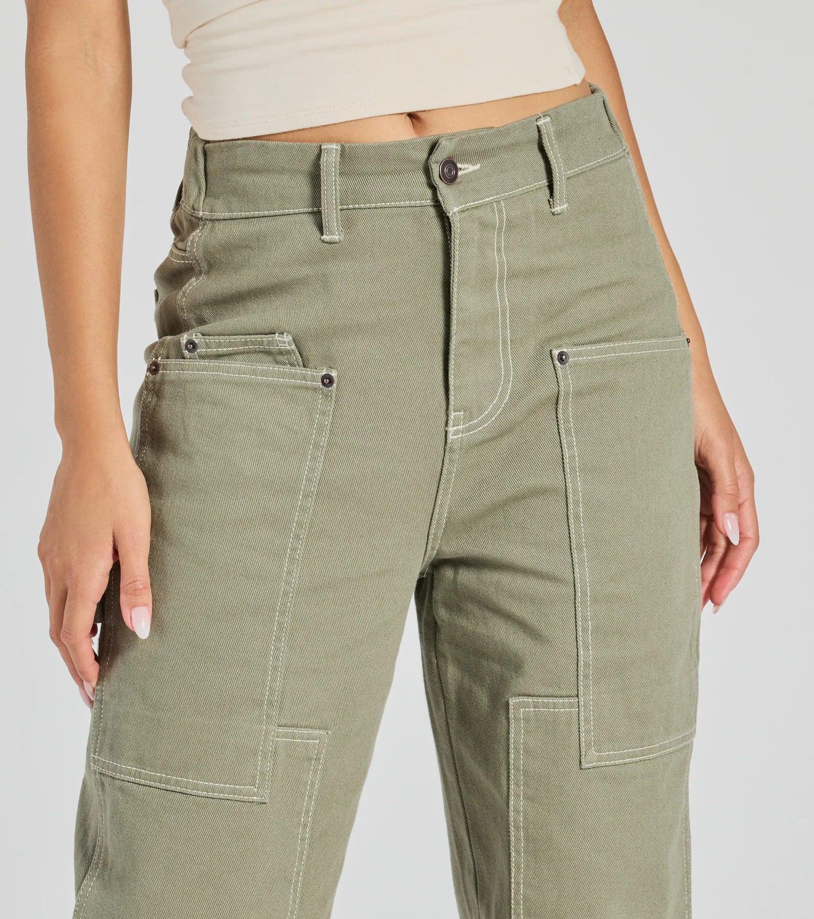 Effortlessly Casual Wide-Leg Twill Cargo Pants - Image 3