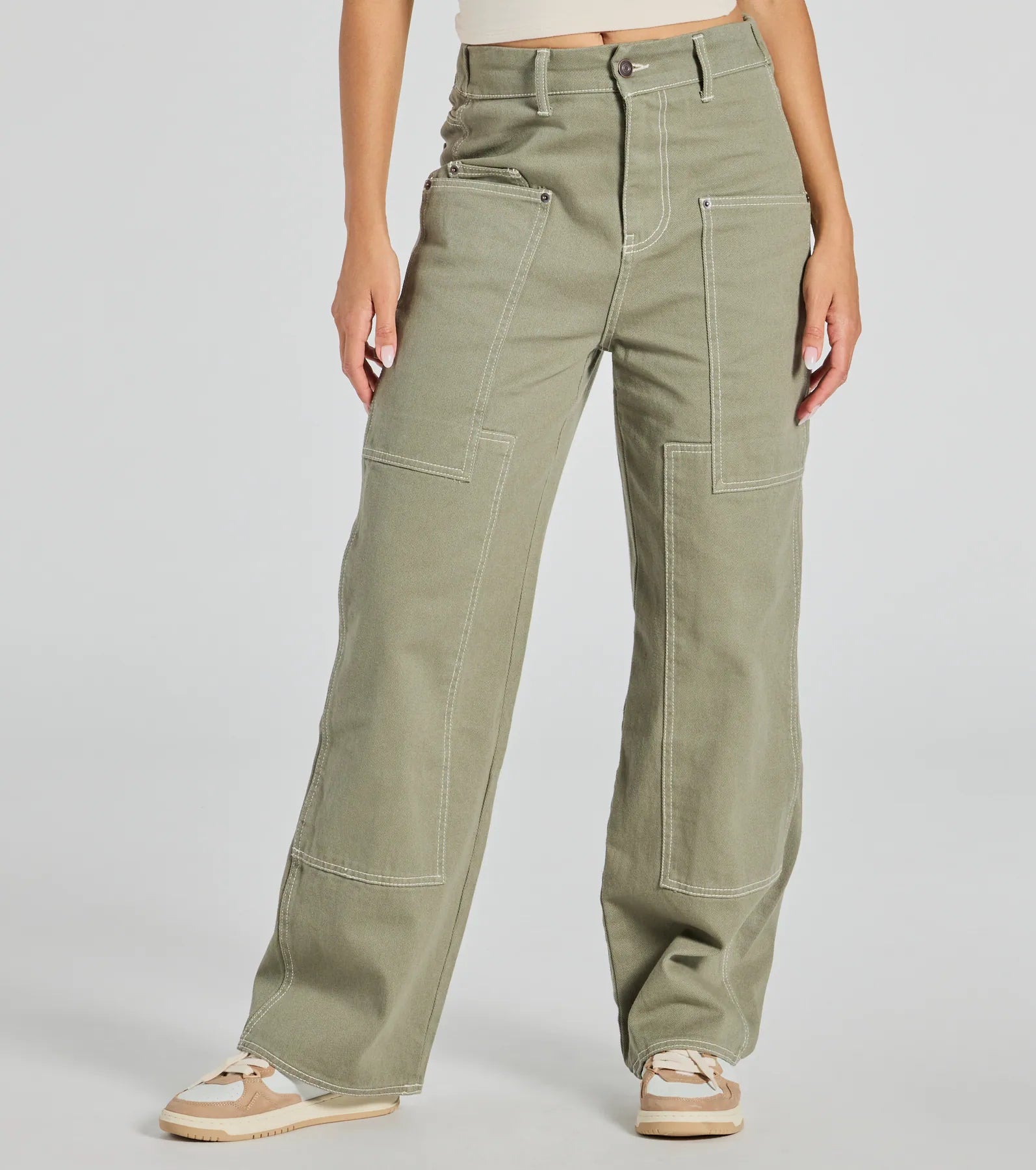 Effortlessly Casual Wide-Leg Twill Cargo Pants - Image 4