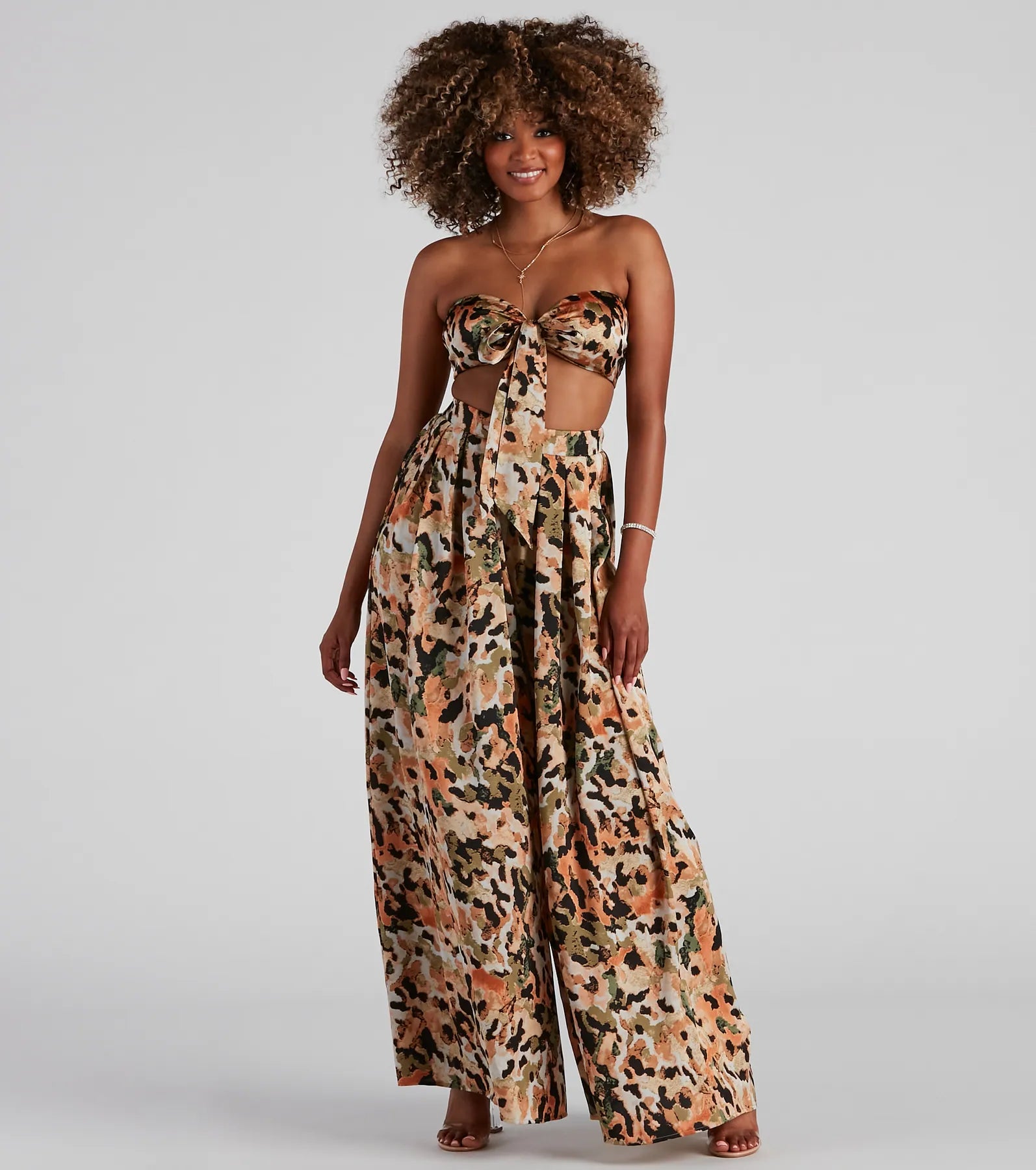 Abstract Art Satin Wide Leg Pants - Image 2