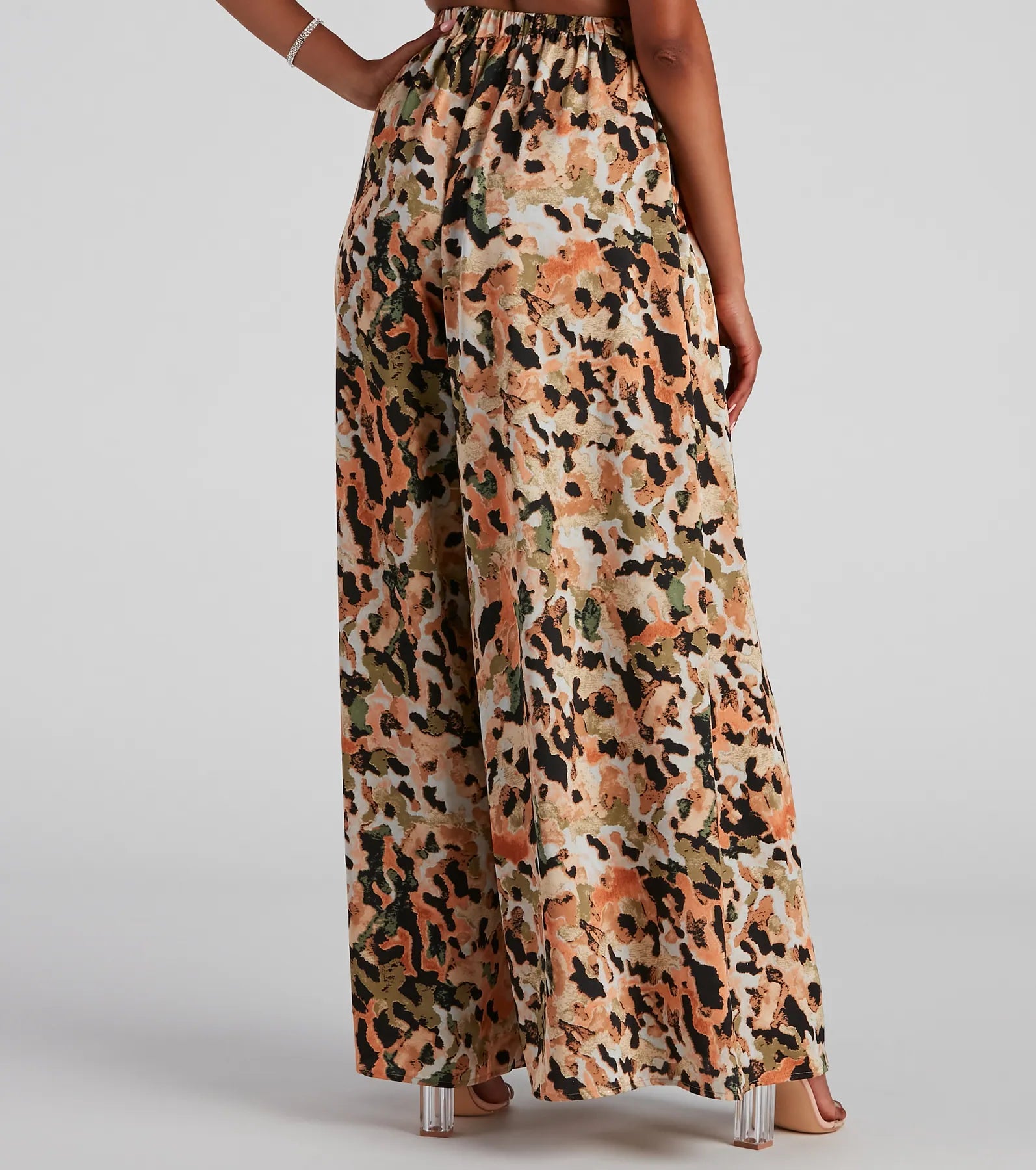 Abstract Art Satin Wide Leg Pants - Image 3