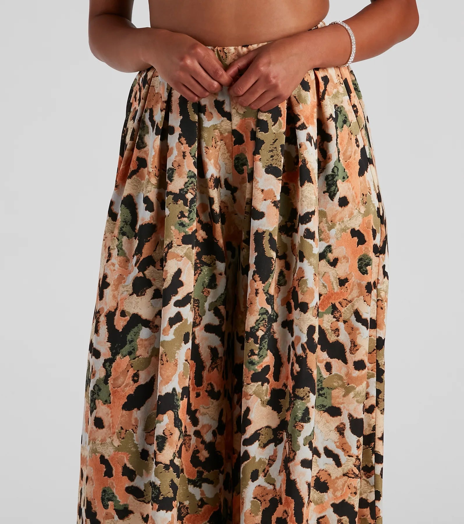 Abstract Art Satin Wide Leg Pants - Image 4
