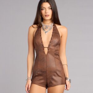 Dusty Trails Suede Halter Romper